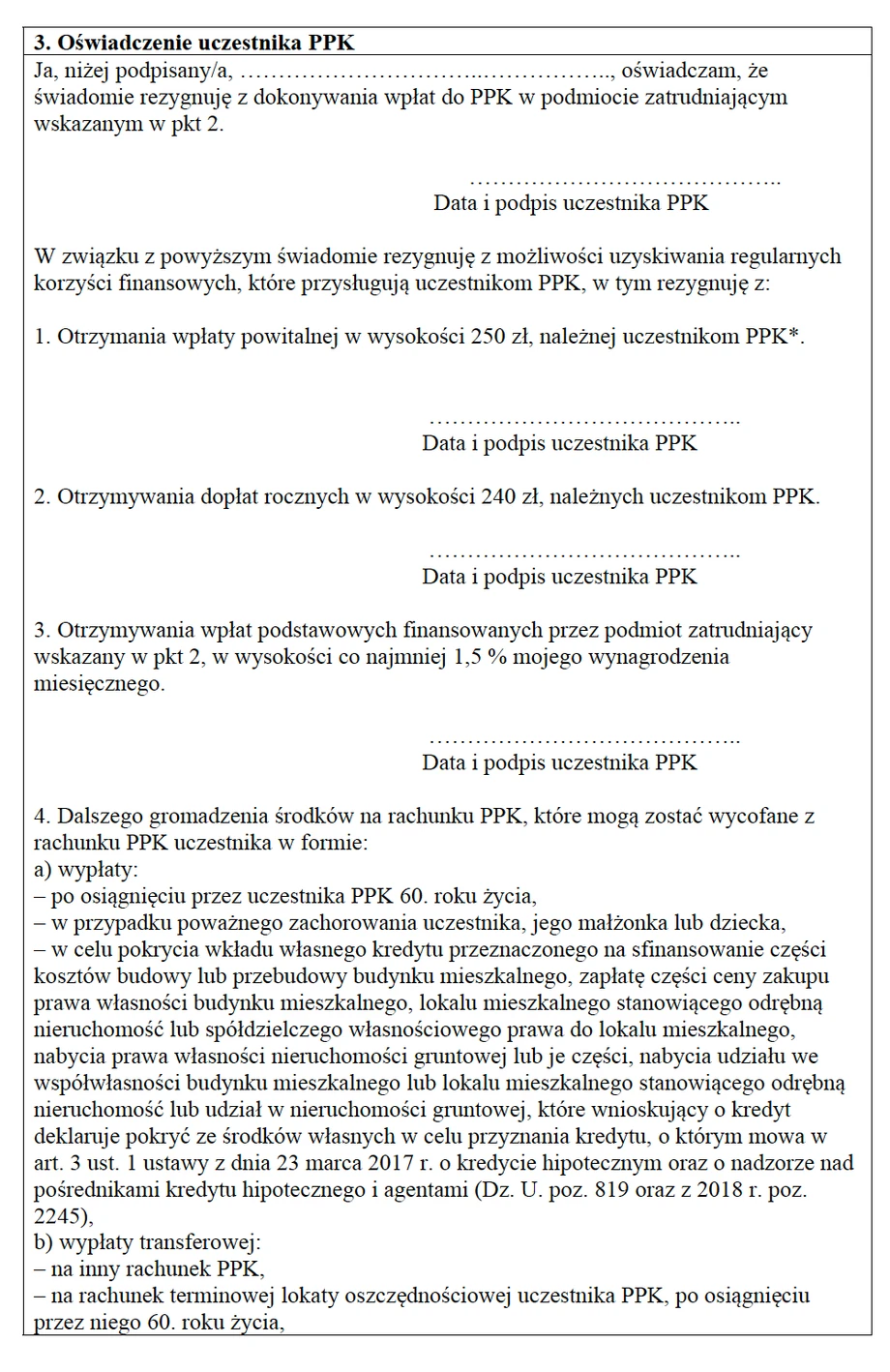 Deklaracja o rezygnacji z PPK