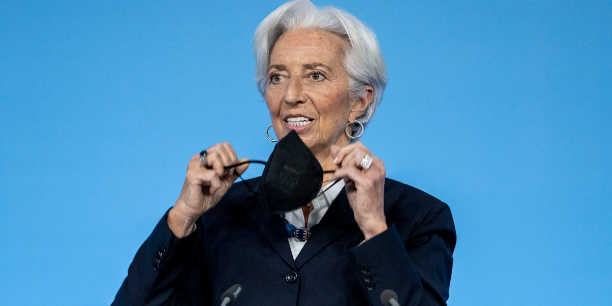 Christine Lagarde, szefowa Europejskiego Banku Centralnego podczas czwartkowej konferencji prasowej. 