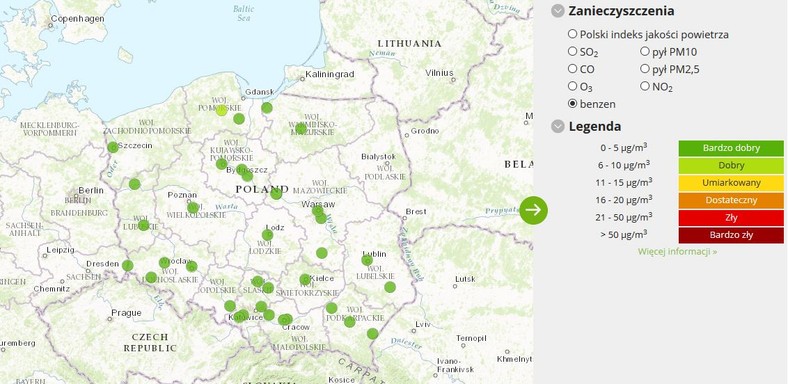 Stężenie benzenu - 2017-04-11 od godziny 07:00 do 08:00