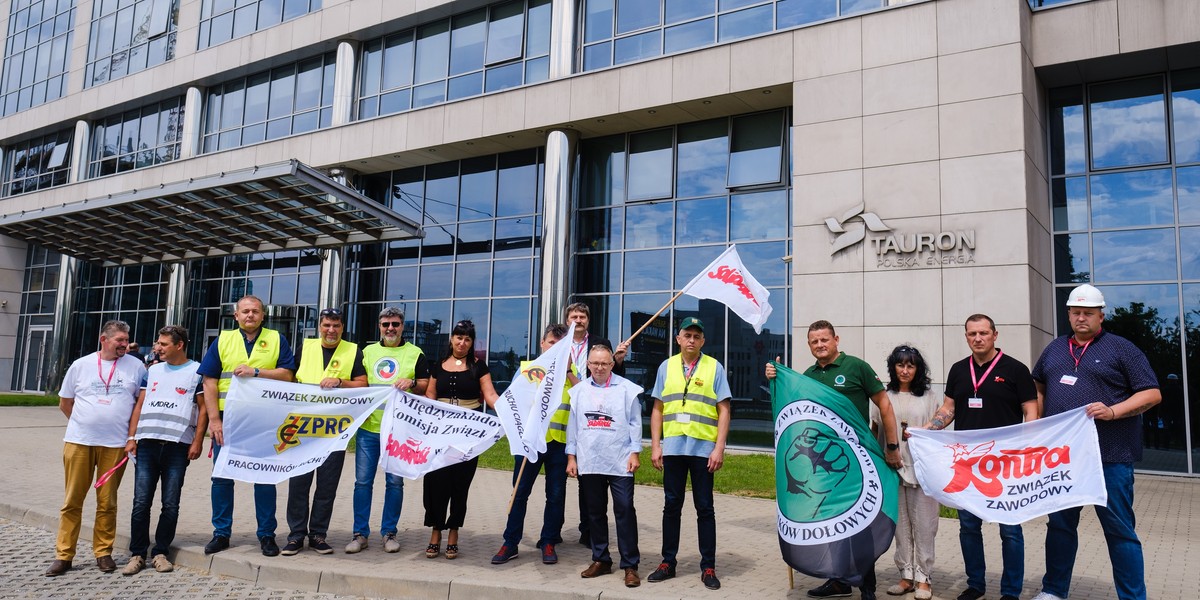 Protest związkowców Tauron Polska Energia. 