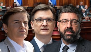 Ana Brnabić, Milenko Jovanov i Radomir Lazović 