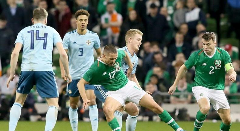 Republic of Ireland's Conor Hourihane battles for the ball against rivals Northern Ireland