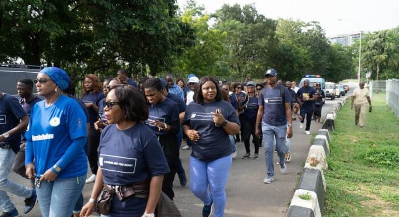 Stakeholders walking from Ministry of Humanitarian Affairs to the National Human Rights Commission to mark the International Day of the Disappeared. [NAN]
