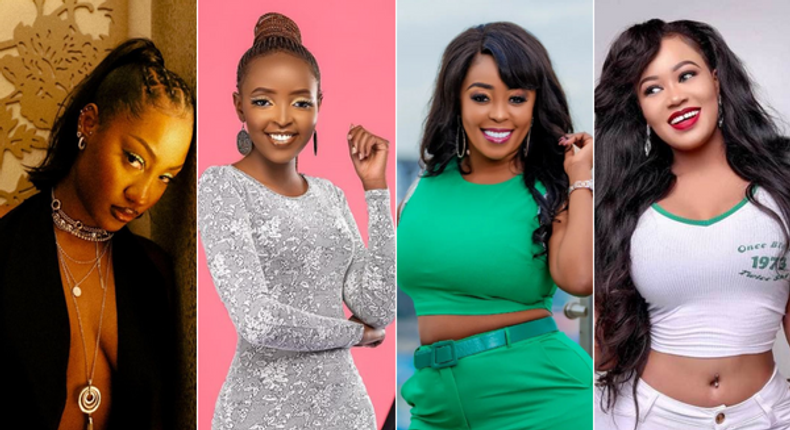 A collage of Tems, Eve Mungai, Lilian Muli and Vera Sidika 