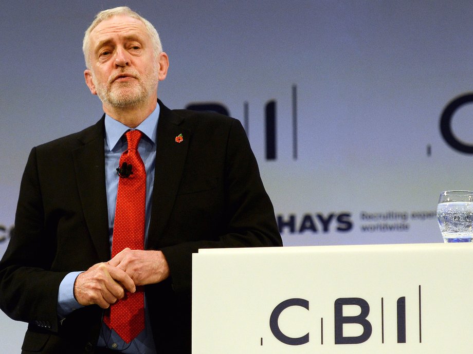 Jeremy Corbyn, the leader of Britain's opposition Labour Party speaks at the Confederation of British Industry's annual conference in London, Britain, November 6, 2017.