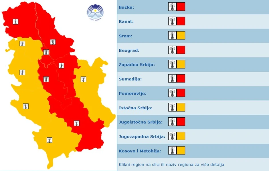 Meteoalarm za  četvrtak