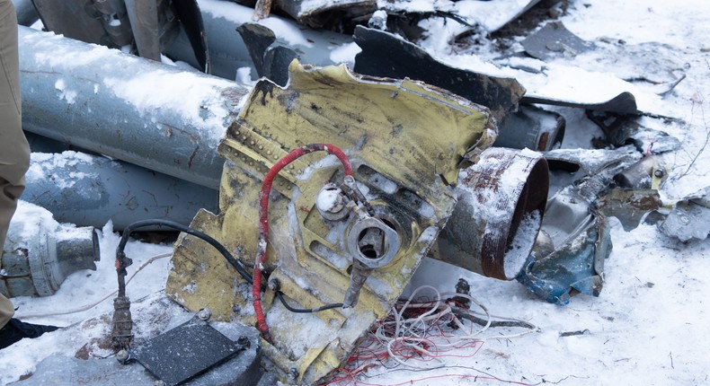 Fragments of what may be non-Russian missiles, which Russia used to attack the city are seen on January 6, 2024 in Kharkiv, Ukraine.Ivan Samoilov /Gwara Media/Global Images Ukraine via Getty Images