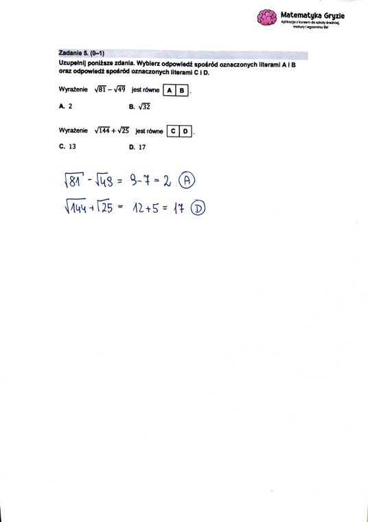 Egzamin ósmoklasisty 2023 z matematyki. Zadanie nr 5