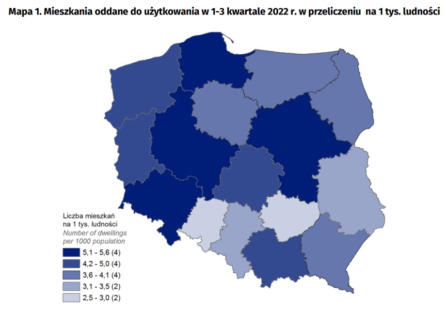 W czterech województwach oddaje się najwięcej mieszkań. Dwa wyraźnie odstają pod tym względem.