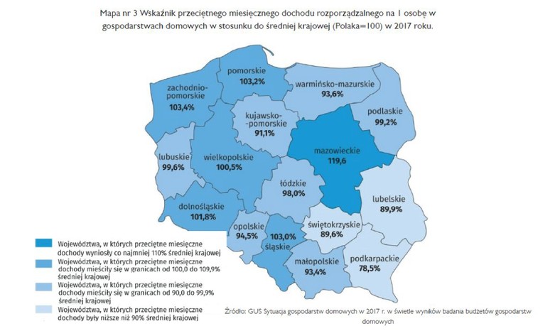 Wskaźnik przeciętnego miesięcznego dochodu rozporządzalnego gospodarsty domowych w stosunku do średniej krajowej