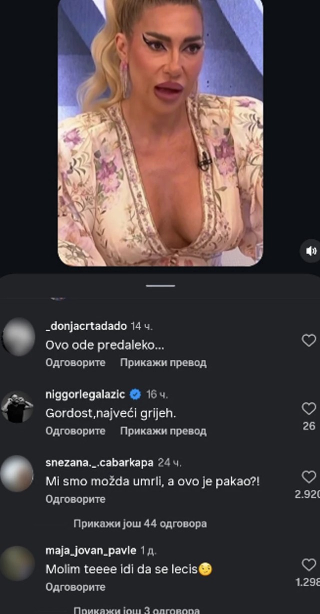 Jovana Jeremić, komentari ispod objave