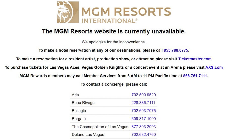 MGM Resorts nie działa