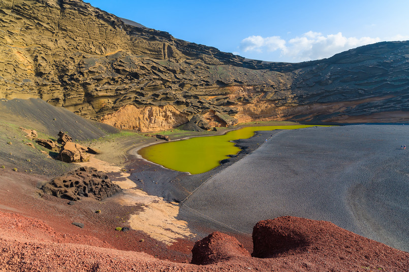 Jezioro Charco de los Clicos w kraterze El Golfo, Lanzarote, Wyspy Kanaryjskie