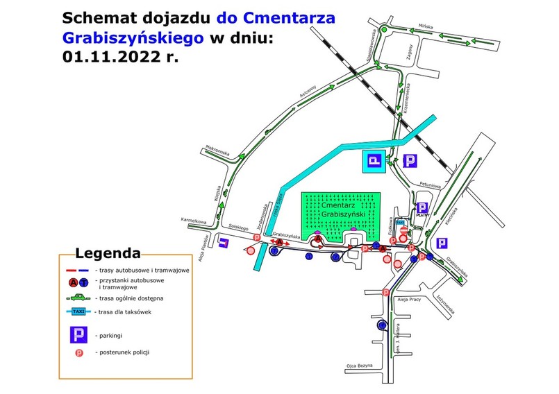 Cmentarz Grabiszyński we Wrocławiu - organizacja ruchu