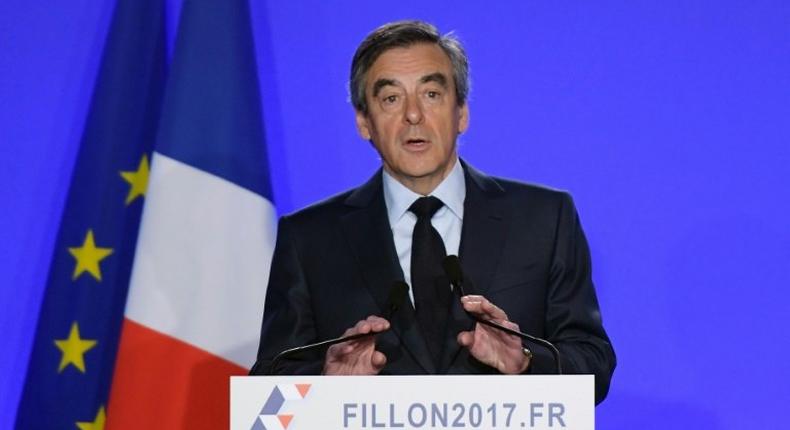 French presidential candidate Francois Fillon addresses a press conference in Paris on March 1, 2017