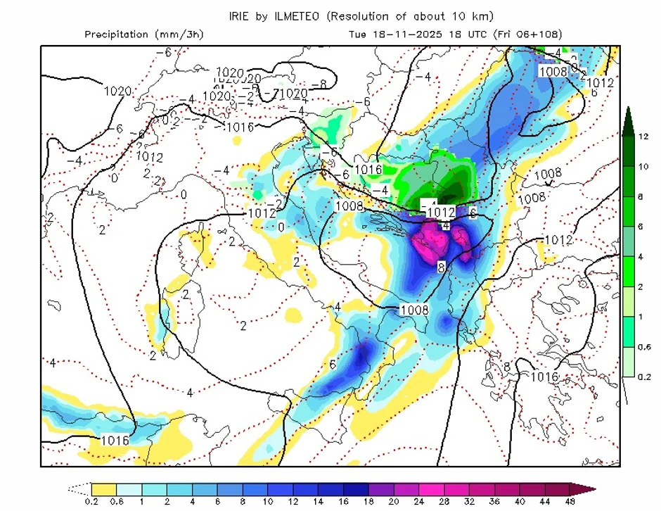 Mapa padavina u Srbiji 18 novembra