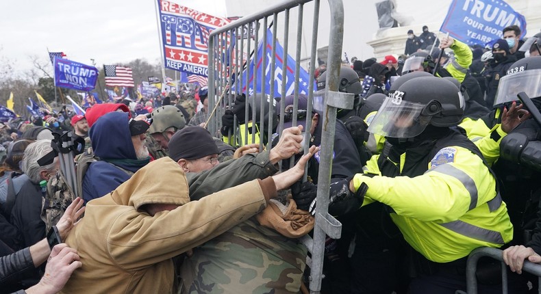 A pro-Trump mob clashes with police on January 6, 2021, in Washington, DC.
