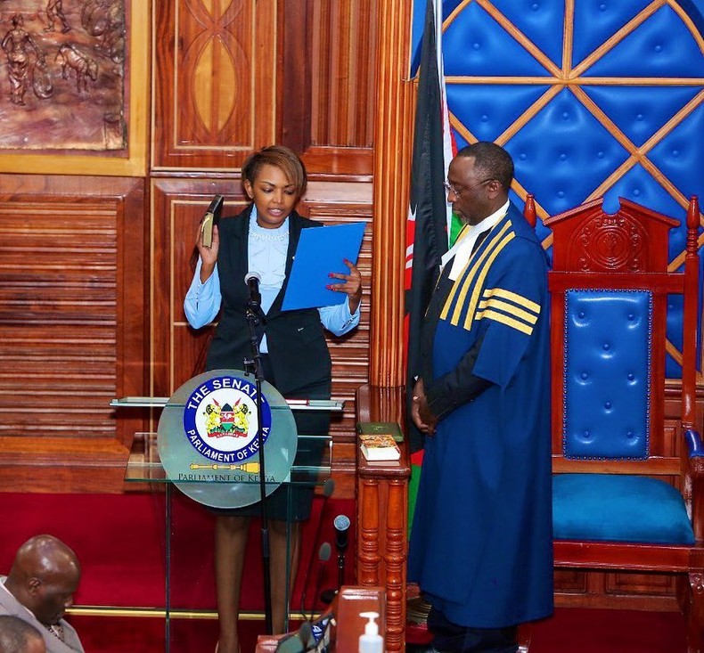 Karen Nyamu during her swearing in ceremony in the Senate on September 8, 2022