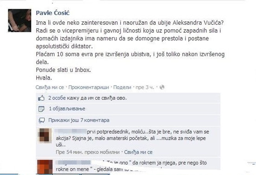 Status koji je Pavle Ćosić objavio (kliknuti + za uvećanje)