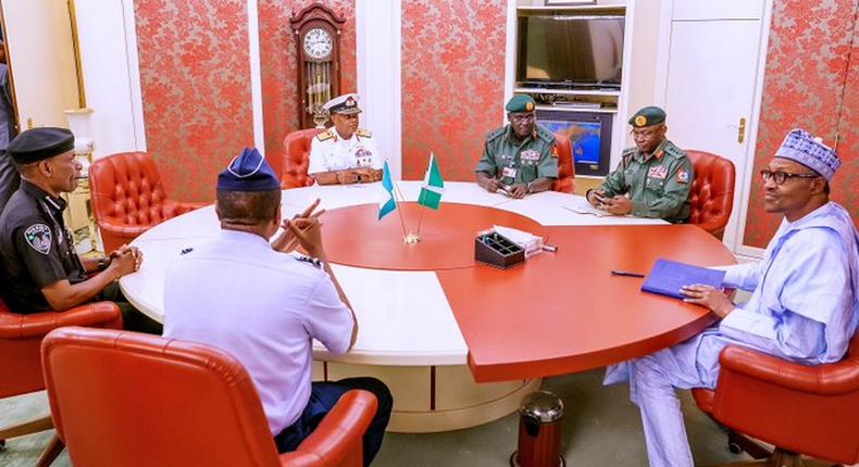 President Buhari holds meeting with his security chiefs on Monday, Feb 24, 2020 (Twitter @NGRPresident)