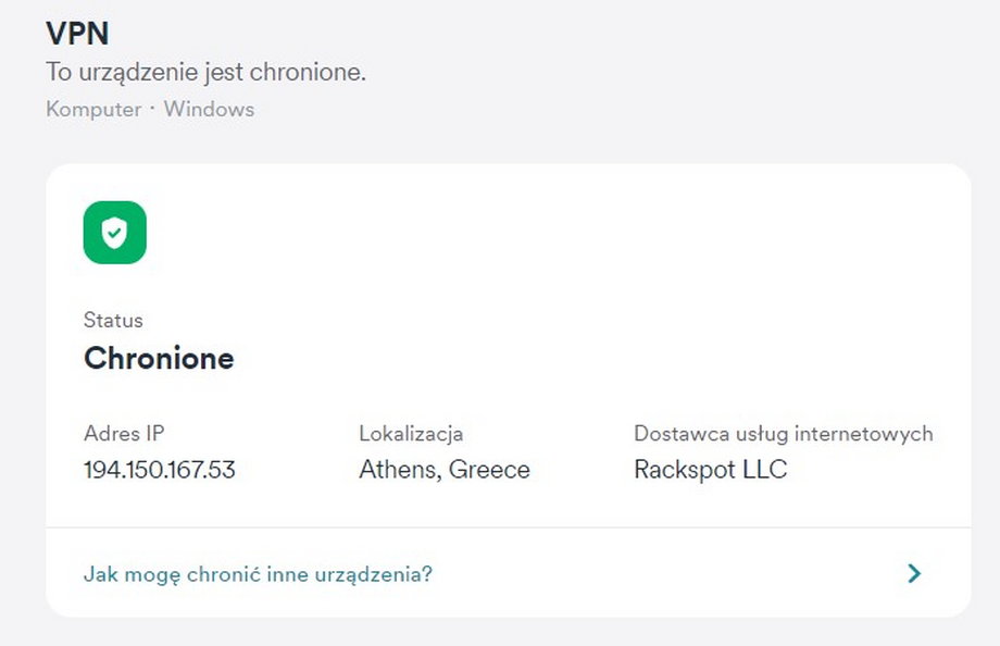 Grecja, Ateny - tak wykrywany był mój komputer dzięki VPN-owi