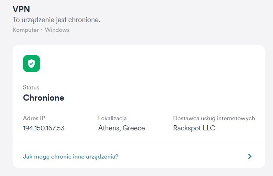 Grecja, Ateny - tak wykrywany był mój komputer dzięki VPN-owi