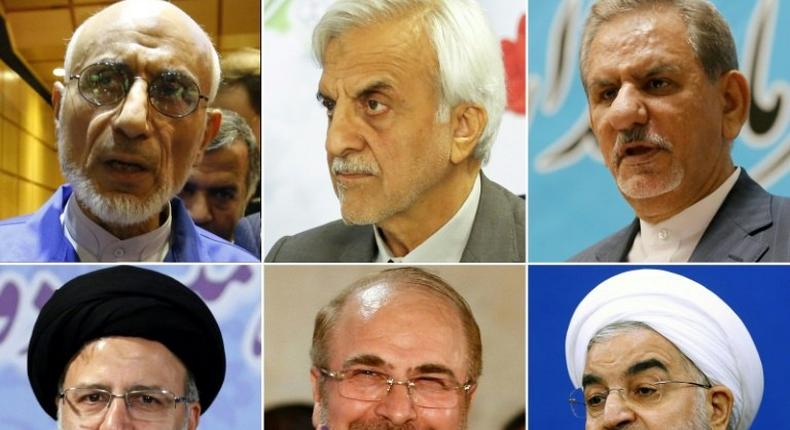 This combination of pictures created on April 21, 2017 shows the main contenders for Iran's upcoming presidential elections