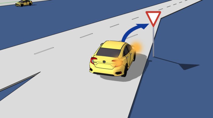 Vodič vozidla zapína smerovku doprava.