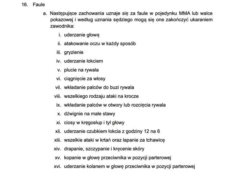 Część zachowań uznawanych na galach Fame MMA za faule