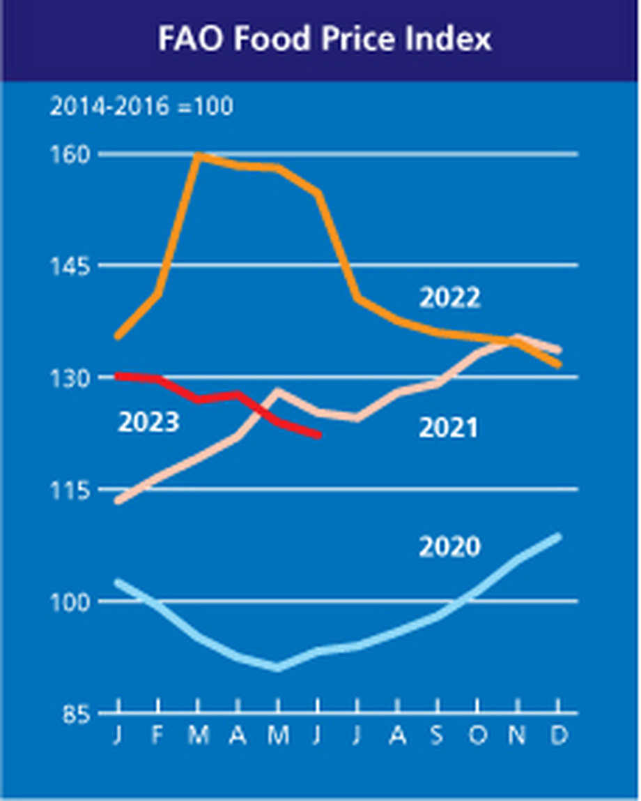 Indeks FAO w połowie 2023 r jest na bardzo niskim poziomie.