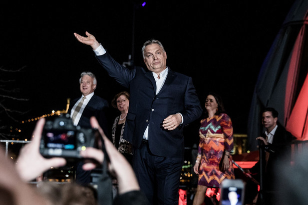 Viktor Orban w głównej siedzibie partii Fidesz w dniu ogłoszenia wyników wyborów parlamentarnych. Budapeszt, 9.04.2018