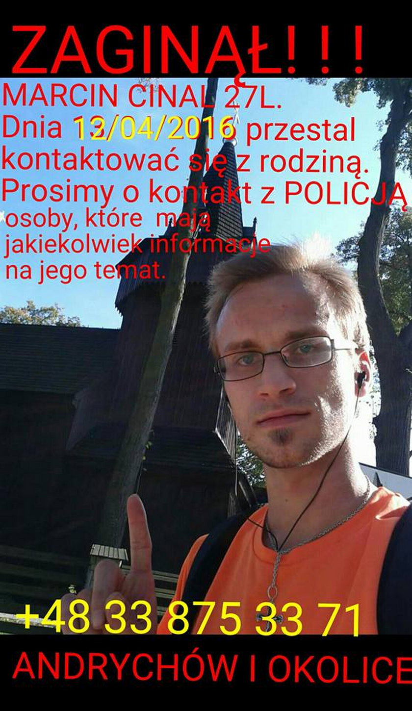 Zaginął Marcin Cinal z gminy Wieprz