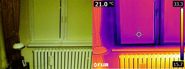 Różnica pomiędzy temperaturą grzejnika, a mostkiem termicznym wokół okna jest wyraźna.