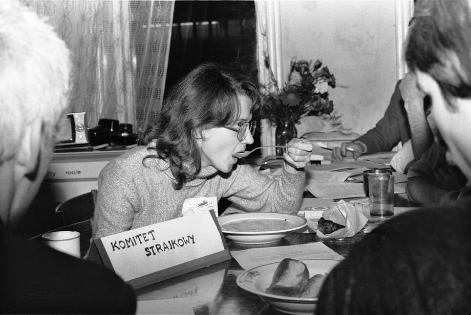 Solidarność była Kobietą. Gdańsk, 16.11.1980 r. Strajk solidarnościowy pracowników służby zdrowia. Alina Pieńkowska  