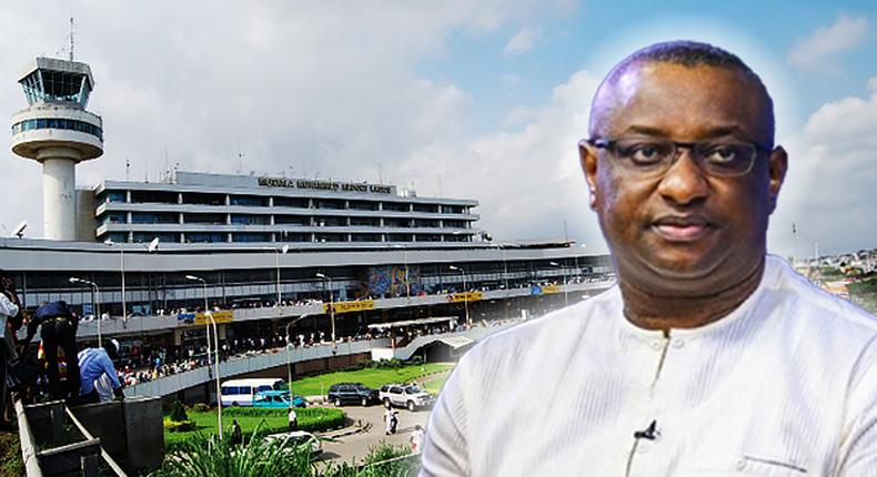 Photo illustration of Aviation Minister, Festus Keyamo, and an airport [Channels TV]