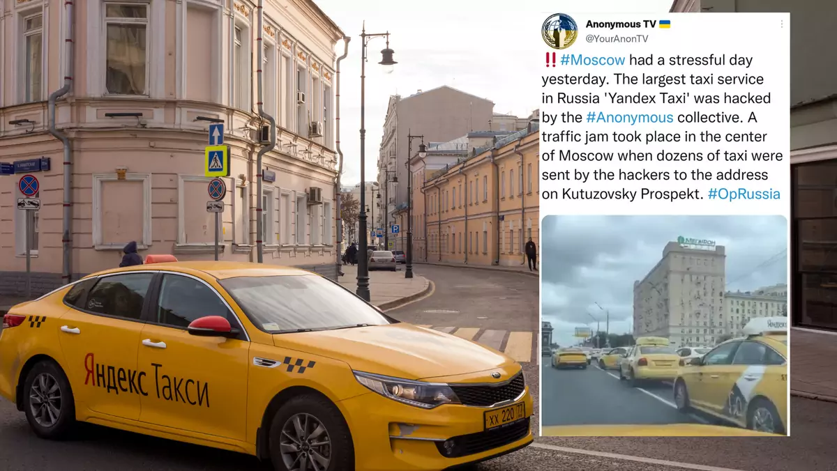 Hakerzy zaatakowali rosyjską firmę taksówkarską Yandex Taxi (fot. YourAnonTV/Twitter)