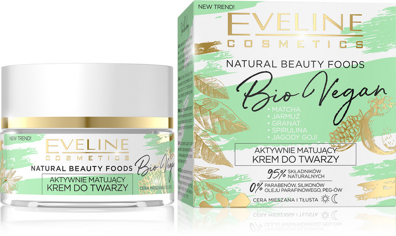 Eveline Cosmetics aktywnie matujący krem do twarzy Natural Beauty Foods Bio Vegan 