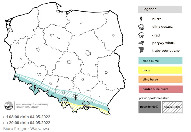 Burze możliwe są na krańcach południowych