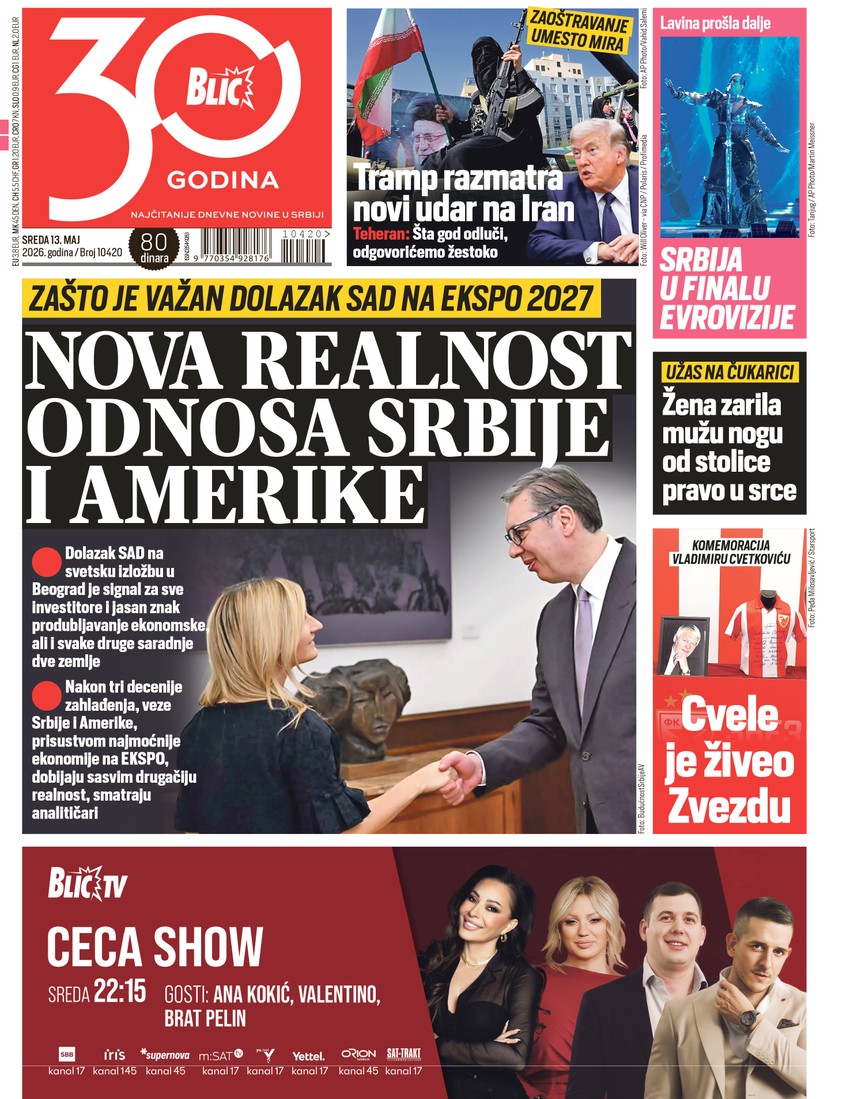 Blic naslovna strana za 13.5.