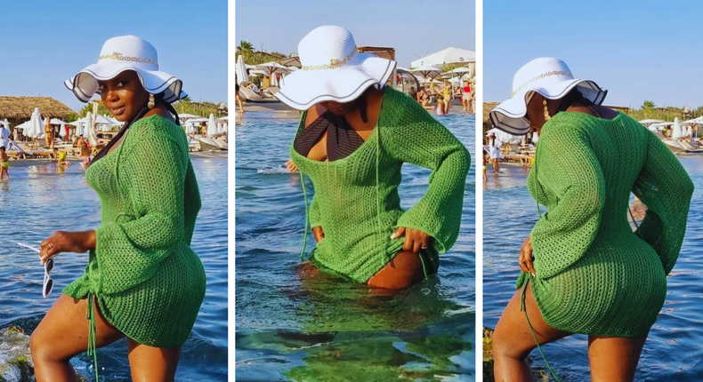 Throw away your beach sarong wrap for Iryn Namubiru's crochet beach cover-up/Instagram