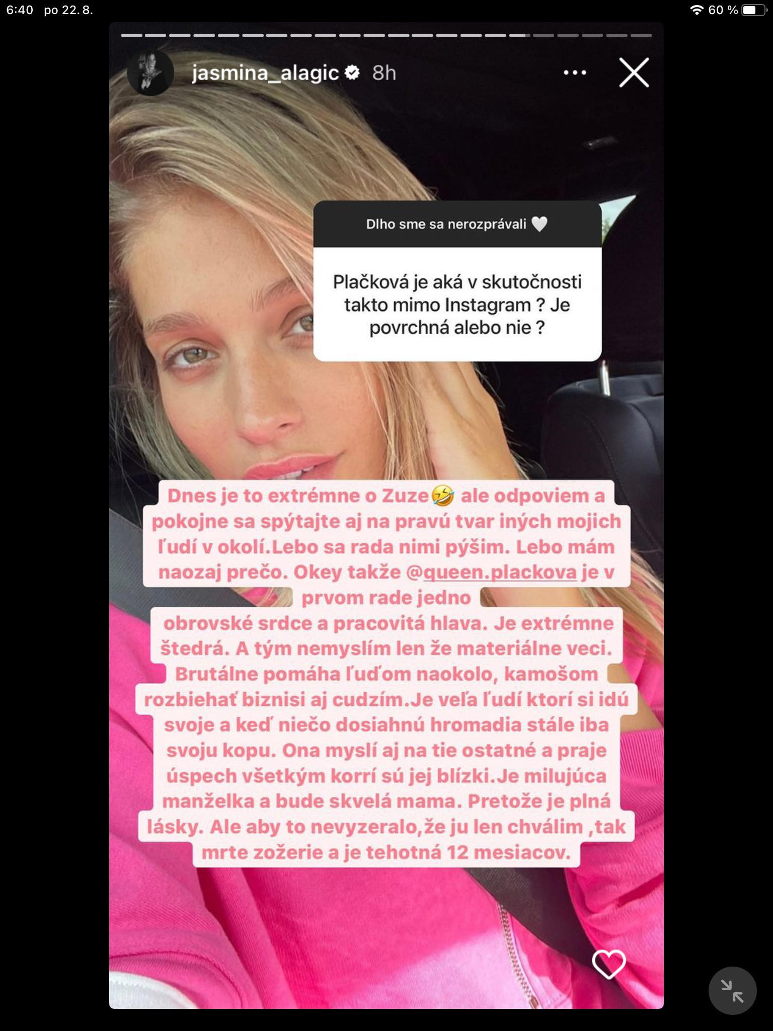 Jasminine úprimné slová na adresu Plačkovej fanúšikov prekvapia.