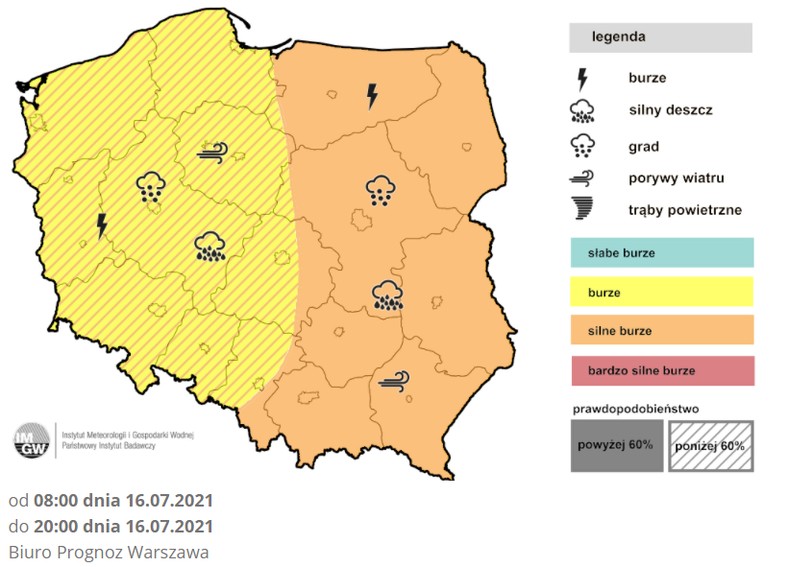 Prognoza burz na piątek (IMGW)