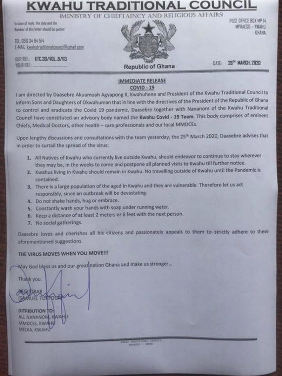 Statement from Kwahu Traditional Council