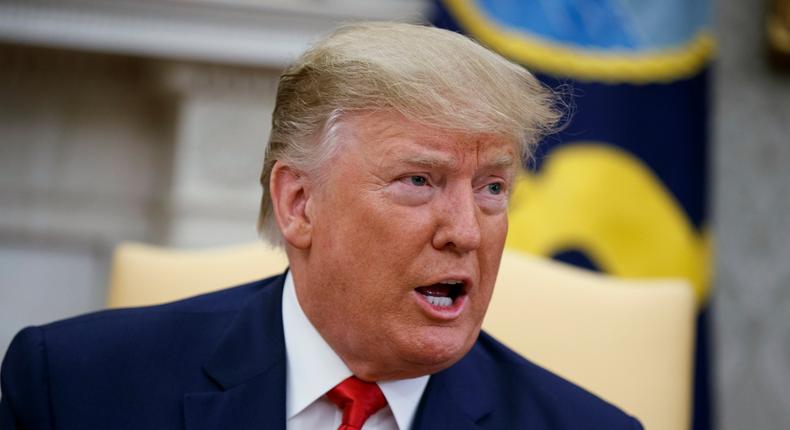 President Donald Trump meets with Qatar's Emir Sheikh Tamim Bin Hamad Al-Thani in the Oval Office of the White House, Tuesday, July 9, 2019, in Washington. (AP Photo/Evan Vucci)