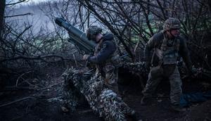 Ukrainian servicemen of Azov brigade are seen at an artillery position as Russia-Ukraine war continues in the direction of Lyman, Ukraine on April 07, 2024.Anadolu via Getty Images