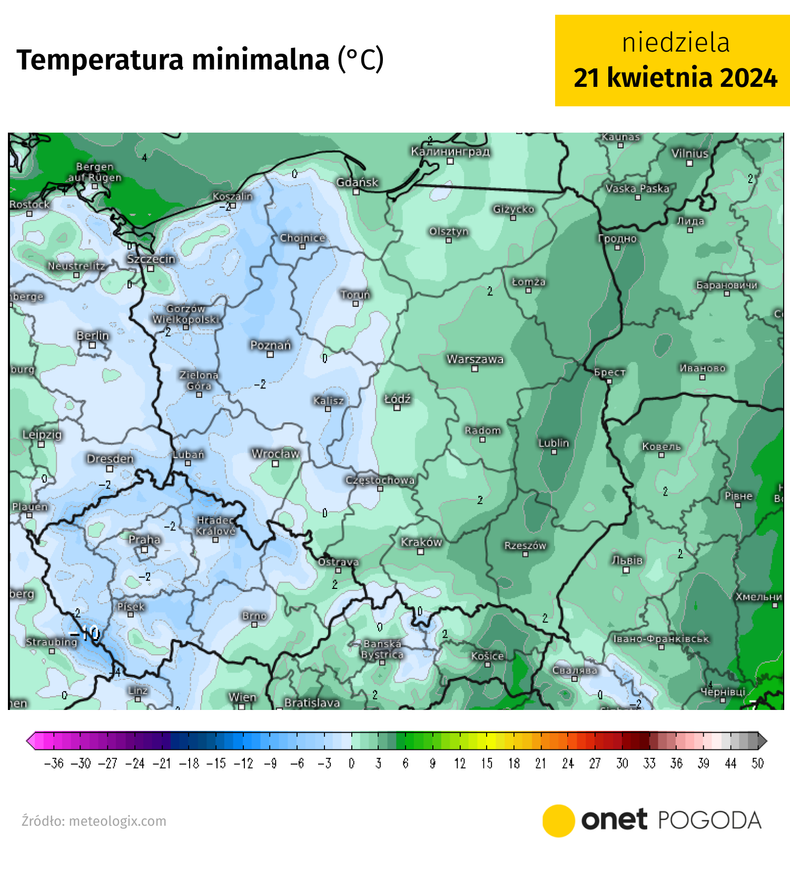 W nocy przymrozki obejmą zachodnią połowę Polski