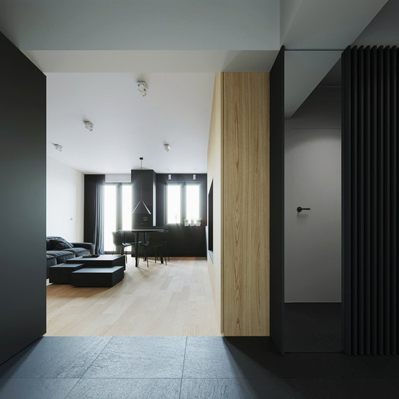 Minimalistyczne wnętrza mieszkania w bieli i czerni