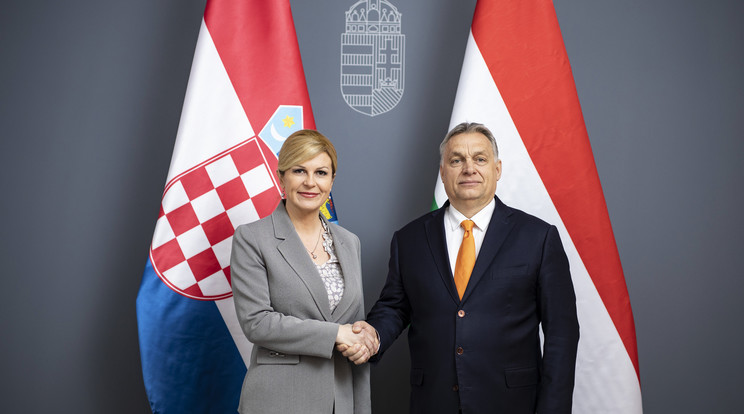 Orbán Viktor miniszterelnök   fogadta Kolinda Grabar-Kitarovicot, Horvátország köztársasági elnökét /Fotó:MTI/Miniszterelnöki Sajtóiroda/Szecsődi Balázs