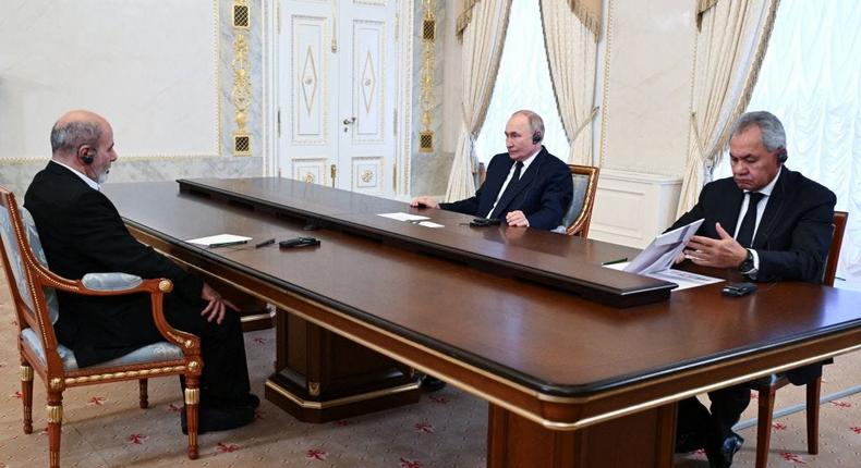 Russia's Vladimir Putin and Sergei Shoigu meet with Ali Akbar Ahmadian, secretary of Iran's Supreme National Security Council, in Saint Petersburg in September 2024.KRISTINA KORMILITSYNA via Getty Images