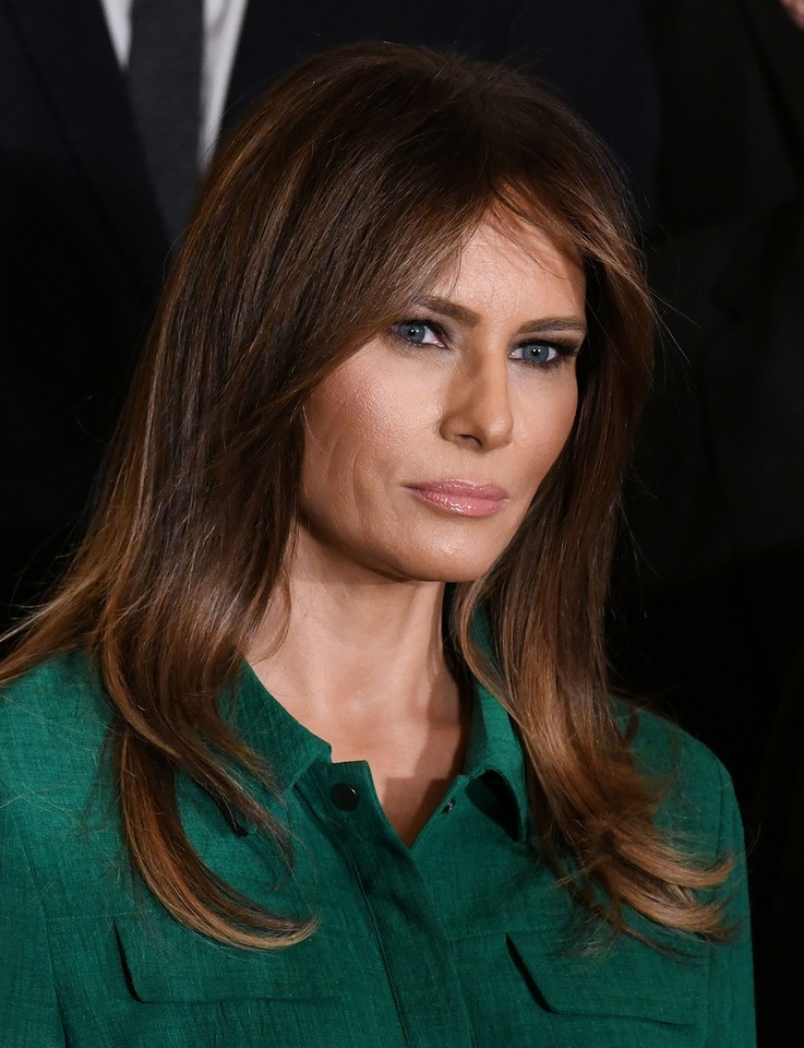 Szmizjerka sukienka: Melania Trump w zielonej stylizacji ...